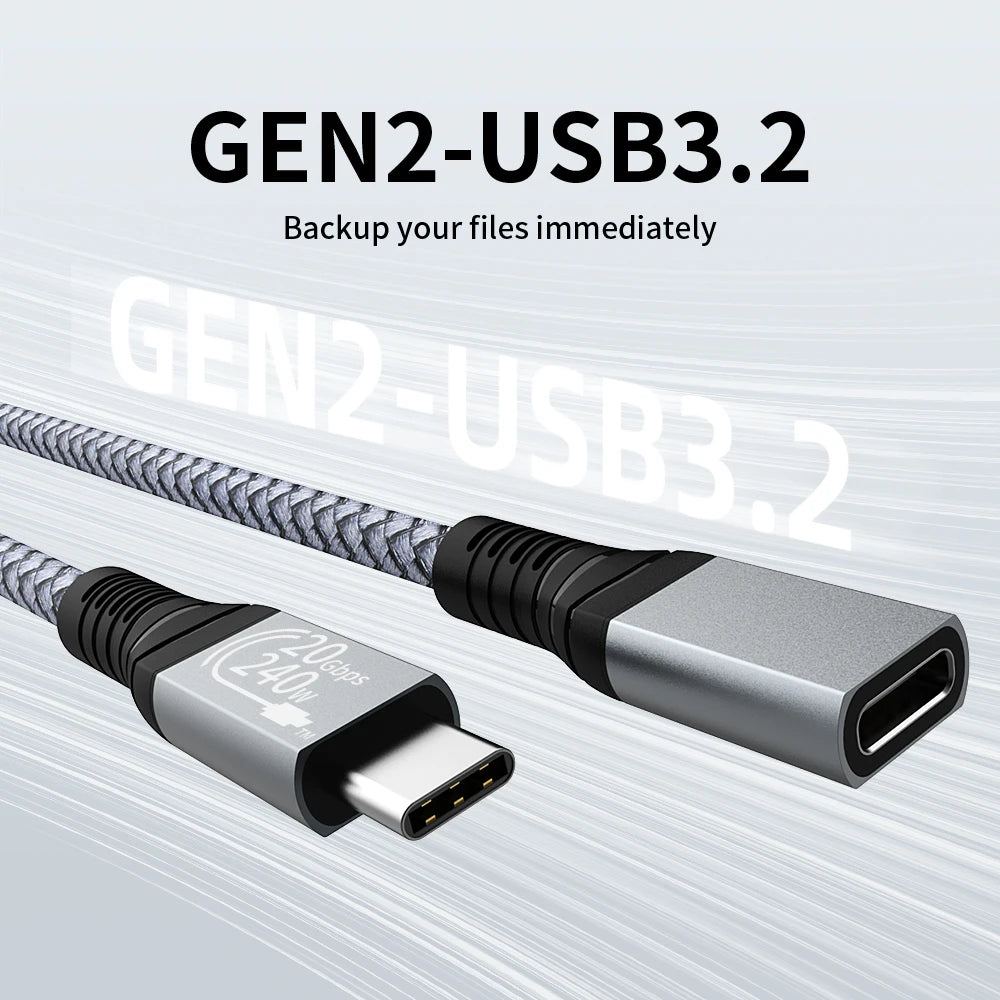 USB C Extension Cable Audio/Video 4K@60HZ Type-C Male To Female USB 3.2 Extender Cable For Macbook Pro Air 20Gbps USB Data Cable