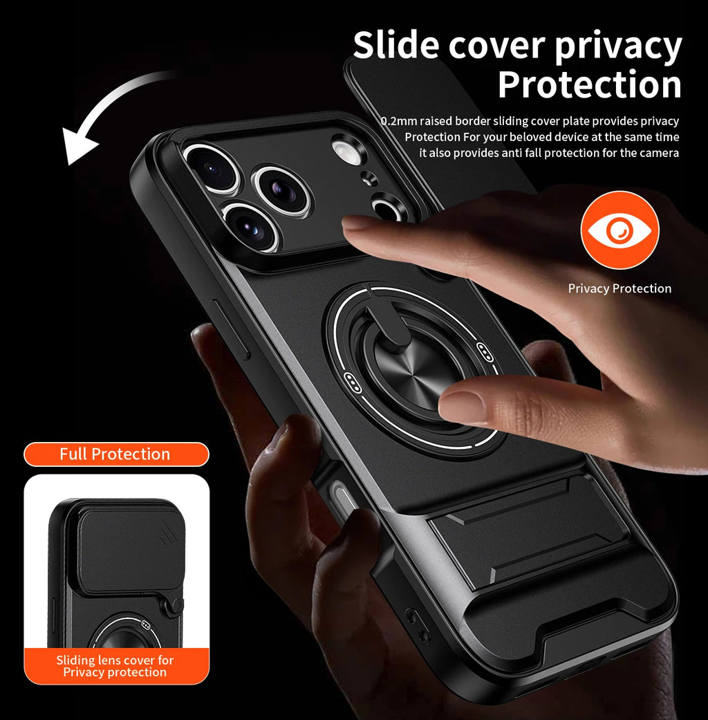 For iPhone 17 Pro Max 16 Pro Max 15 14 13 Slide Camera Case Protection Upright Kickstand Shockproof Back Magnetic Phone Covers