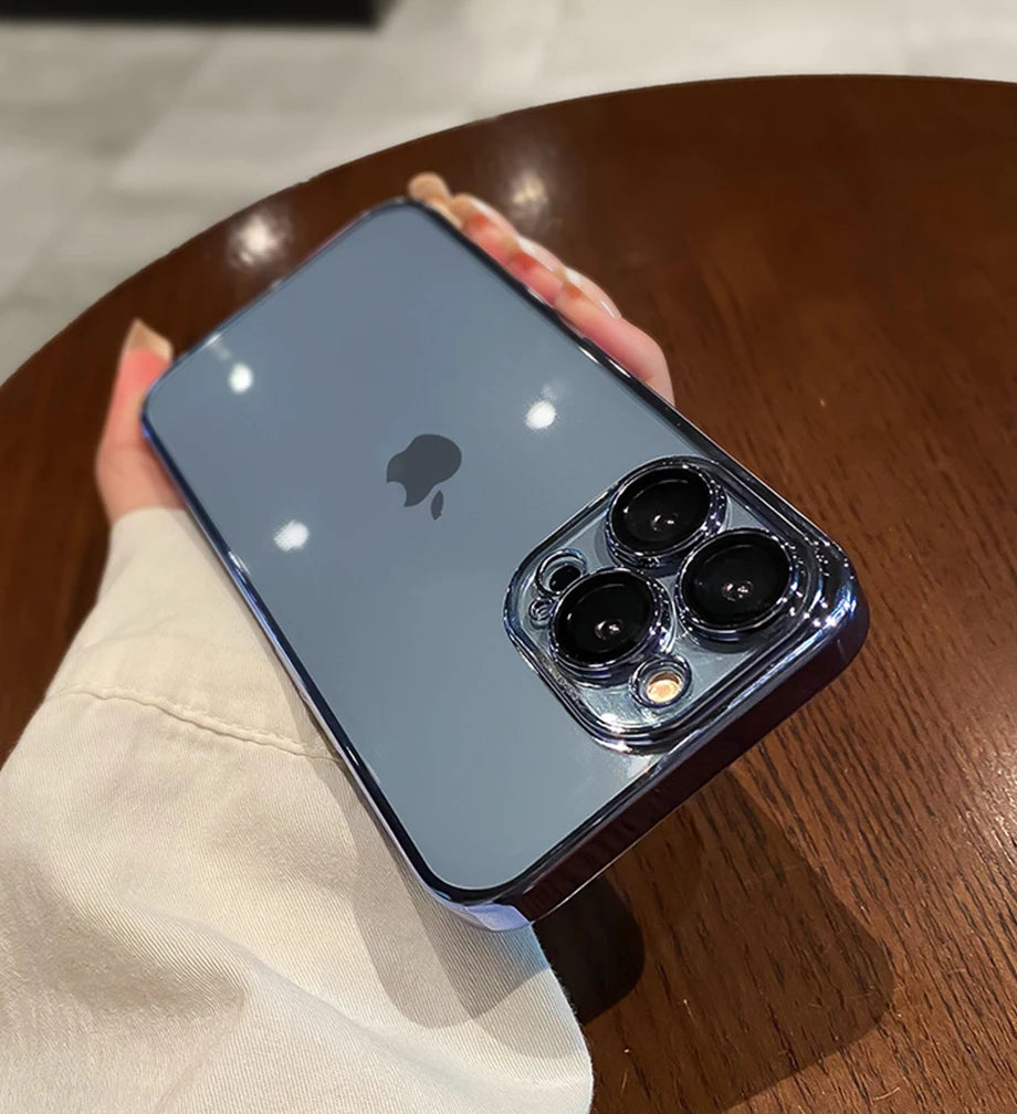 Luxury Plating Clear Silicone Phone Case For iPhone 16 17 15 14 13 12 11 Pro XR XS Max Mini Plus Lens Protection Case Back Cover