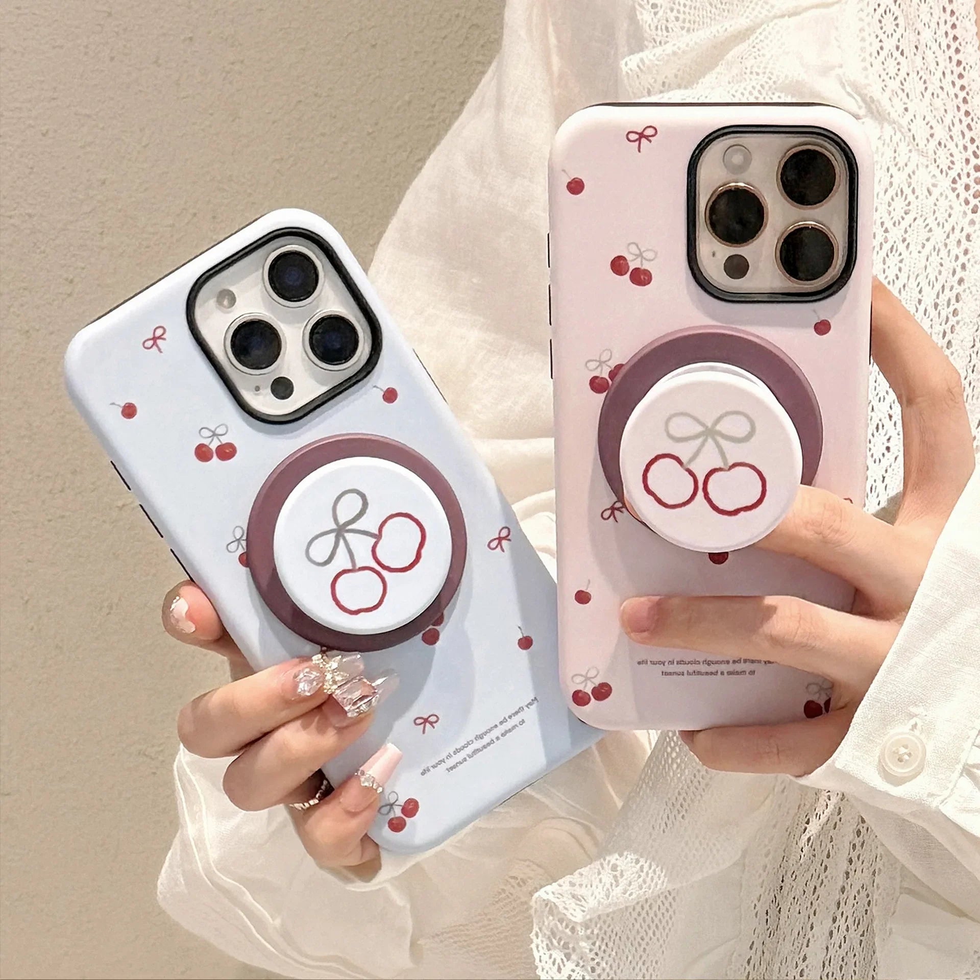 Korea Cute Cartoon Cherry Magnetic Stand Holder Phone Case For iPhone