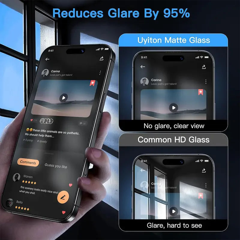 3Pcs Oleophobic Coating Dust Free Easy Installation Matte Screen Protector For iPhone 16 14 13 12 11 15 17 18 Pro Max X XR Glass