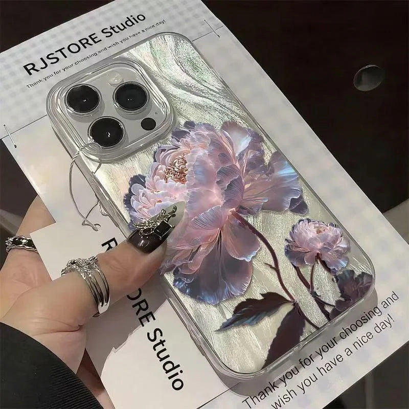 Pink Peony Lotus Print Phone Case for iPhone 18 Pro 17 16 Plus 15 14 13 12 11 13 Pro Max Air 7 8 Plus 16e X XR XS SE 2022 Cover