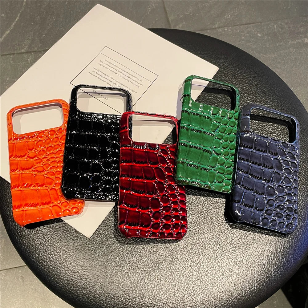 Luxury Crocodile Leather PU Texture Half Pack Design Phone Case for iPhone 18 17 16 15 14 13 Pro Max 7 8 Plus XS XR hard Cover