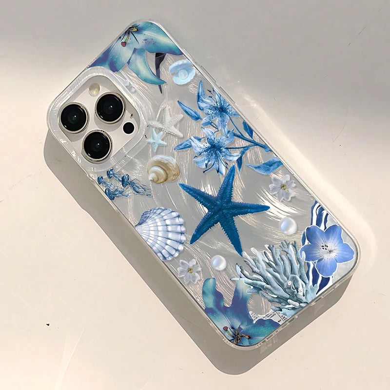 For iPhone 18 17 16 15 14 13 12 11 Pro Max XS XR 7 8 Plus 16E 17E Air Summer Healing Ocean Life Floral Pattern Feather IMD Cover