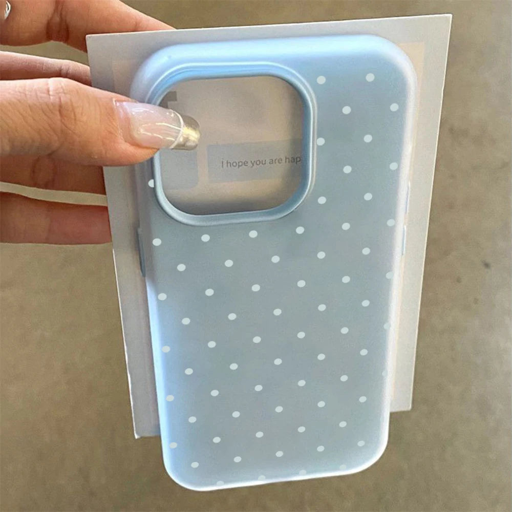 Phone Case For iPhone 17 16 15 Plus 14 13 12 11 Pro Max Air X XS XR 8 7 Plus SE 2022 Soft Adorable Light Blue Polka Dot Cover