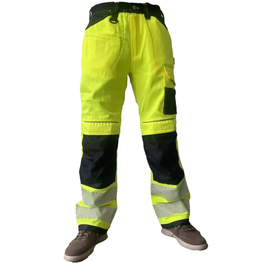 Reflective Stripe Pants Multi Pockets Cotton Construction Work Pants for Men Ouddoor Road Workwear Trousers Safety Cargo Pants
