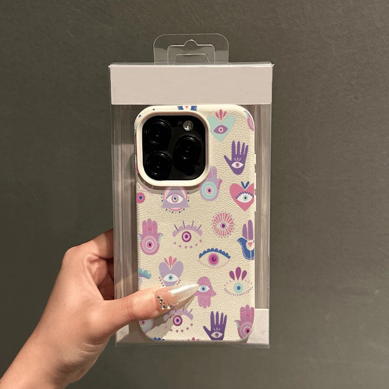 For iPhone 17 16 15 14 13 12 11 Pro Max Plus Case Pink Purple Eyes Lichee Pattern Silicone Cover For iPhone XS XR X 16e Funda