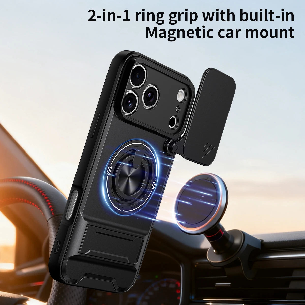 For iPhone 17 Pro Max 16 Pro Max 15 14 13 Slide Camera Case Protection Upright Kickstand Shockproof Back Magnetic Phone Covers