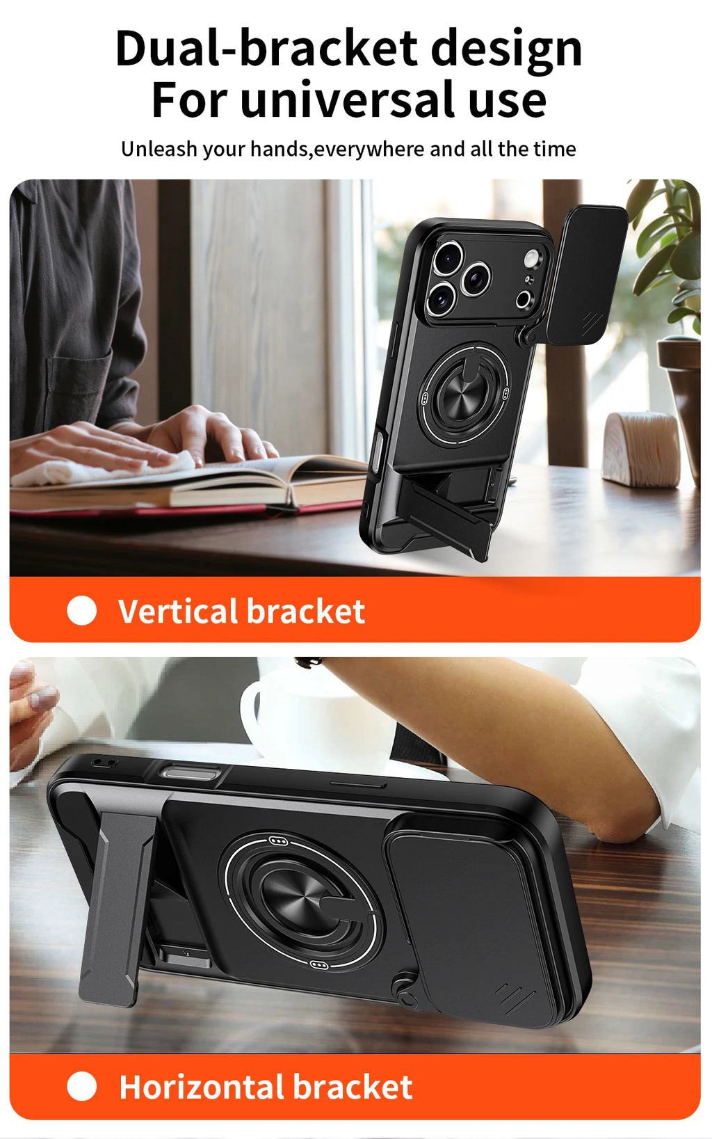 For iPhone 17 Pro Max 16 Pro Max 15 14 13 Slide Camera Case Protection Upright Kickstand Shockproof Back Magnetic Phone Covers