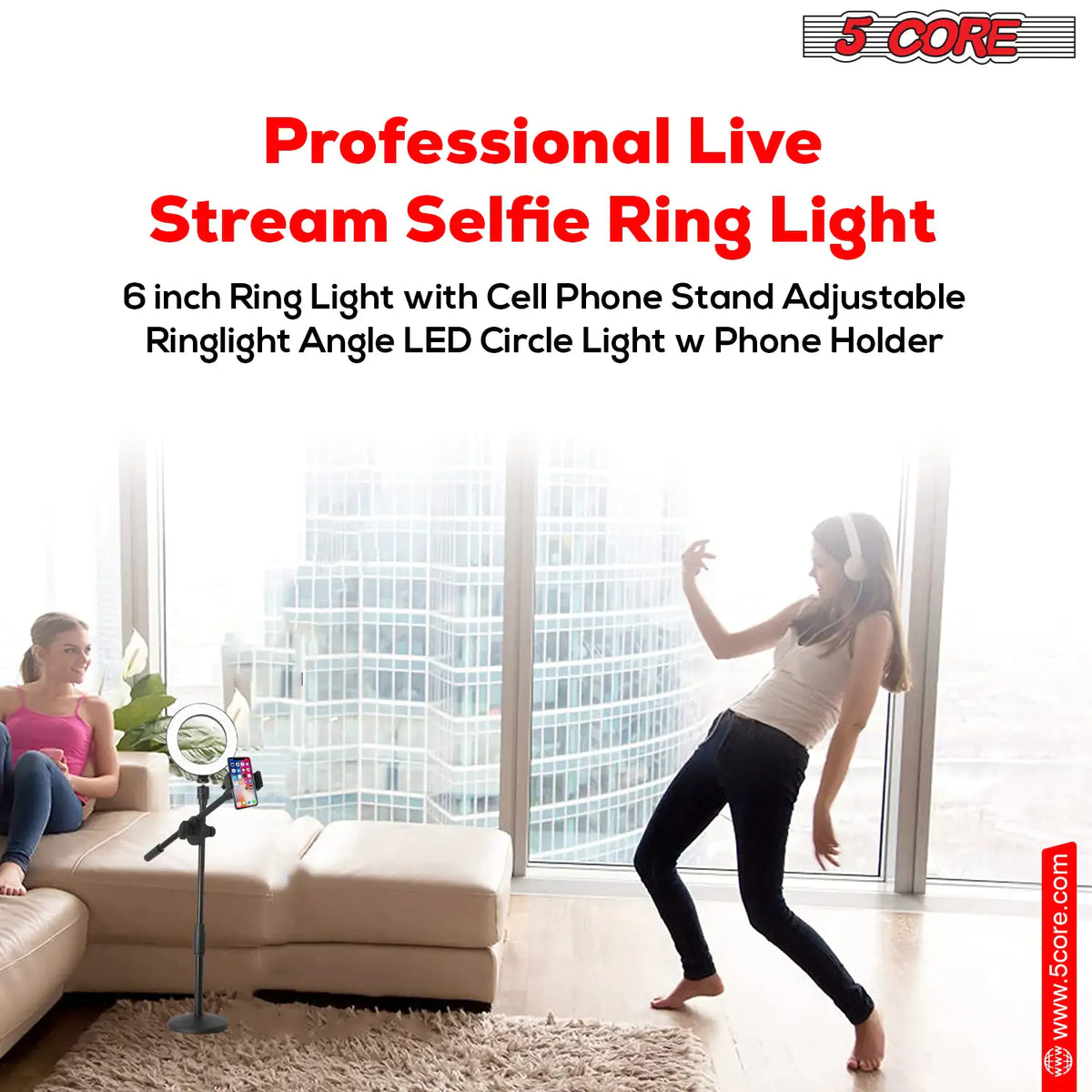 6 Ring Light Cell Phone Stand Adjustable Ring Light Angle LED