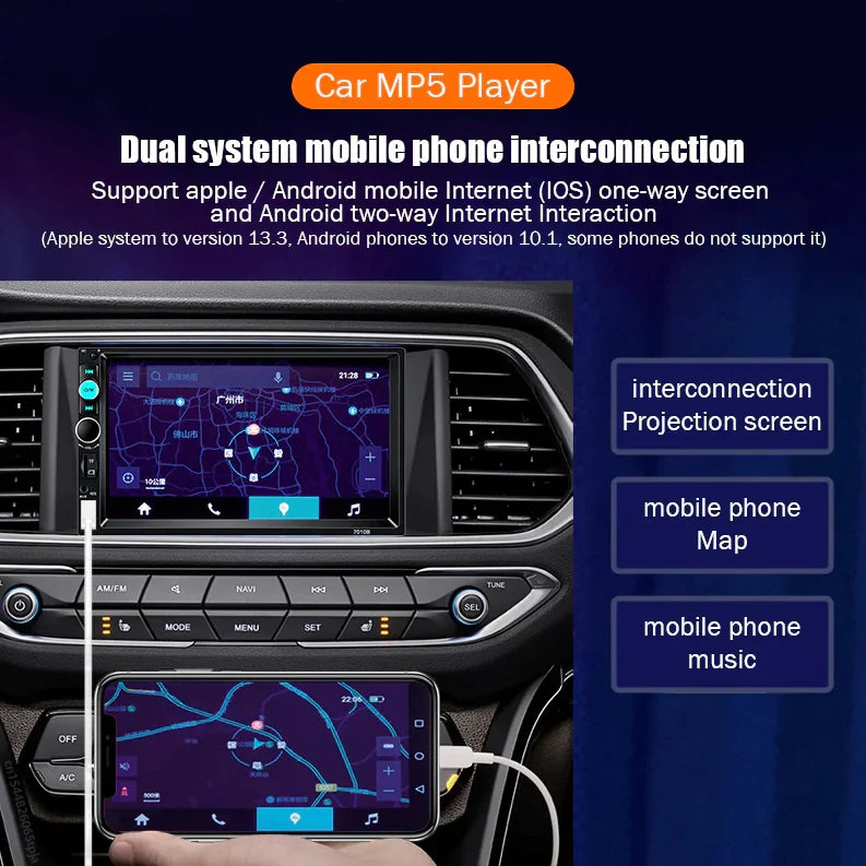 7" Double 2 DIN Car MP5 Player Bluetooth Touch Screen Stereo
