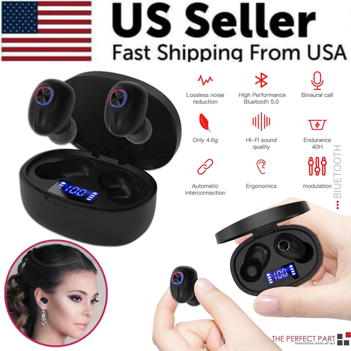 TWS Bluetooth Earbuds Waterproof Bluetooth 5.1 Headset Noise