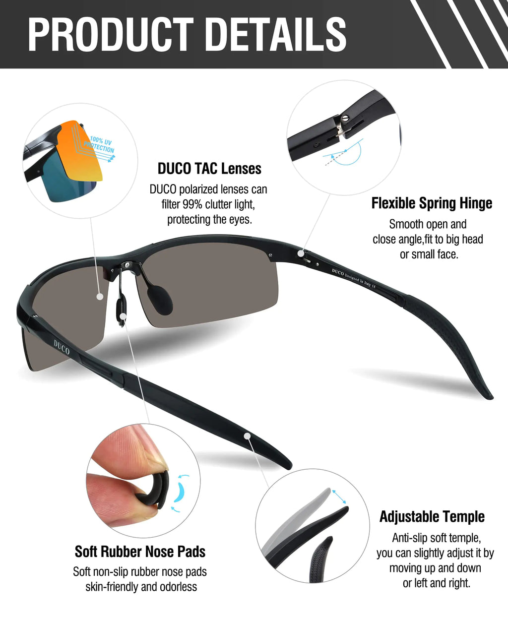 DUCO Mens Sports Polarized Sunglasses UV Protection Sunglasses