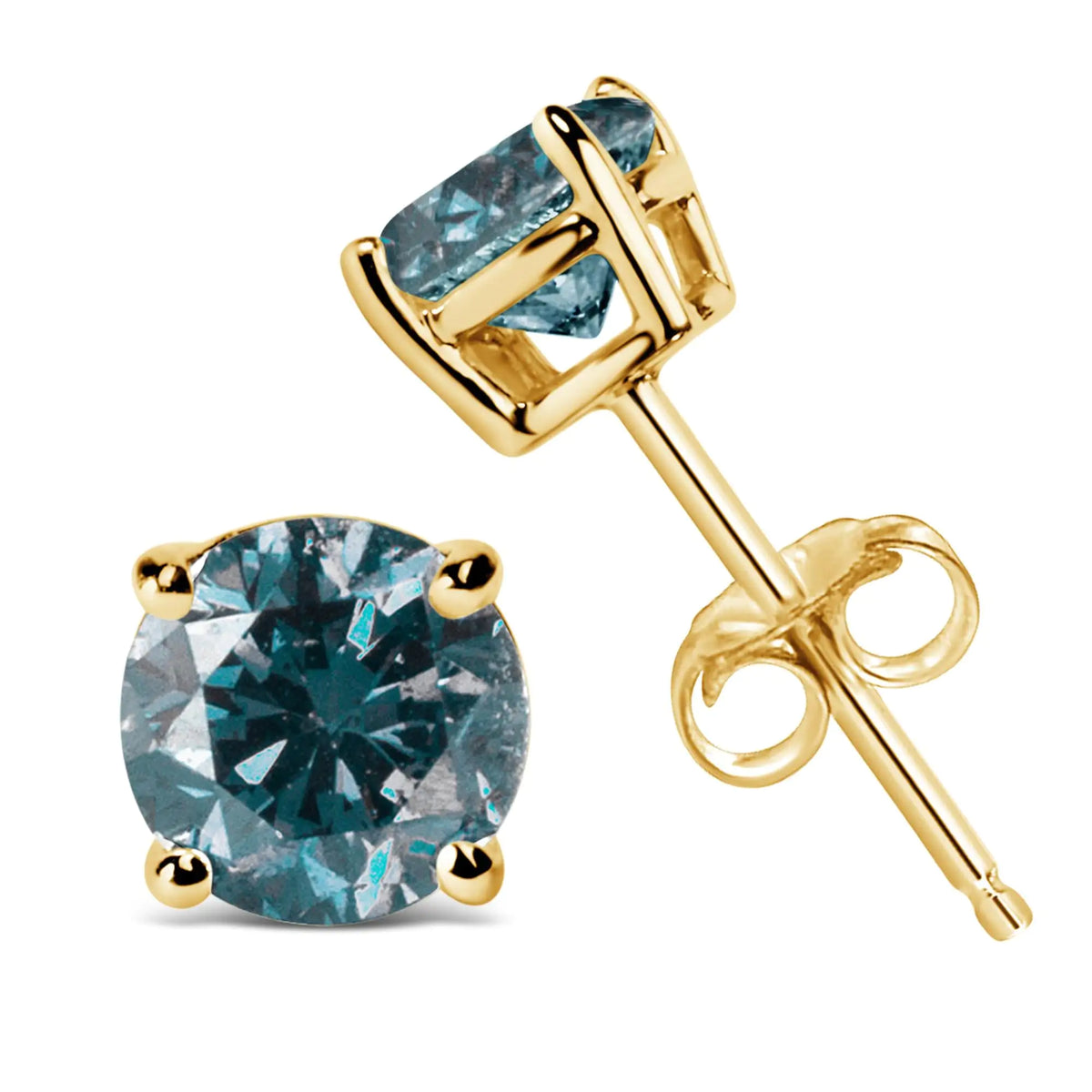 14K Gold Round Brilliant Cut Lab Grown Blue Diamond 4-prong