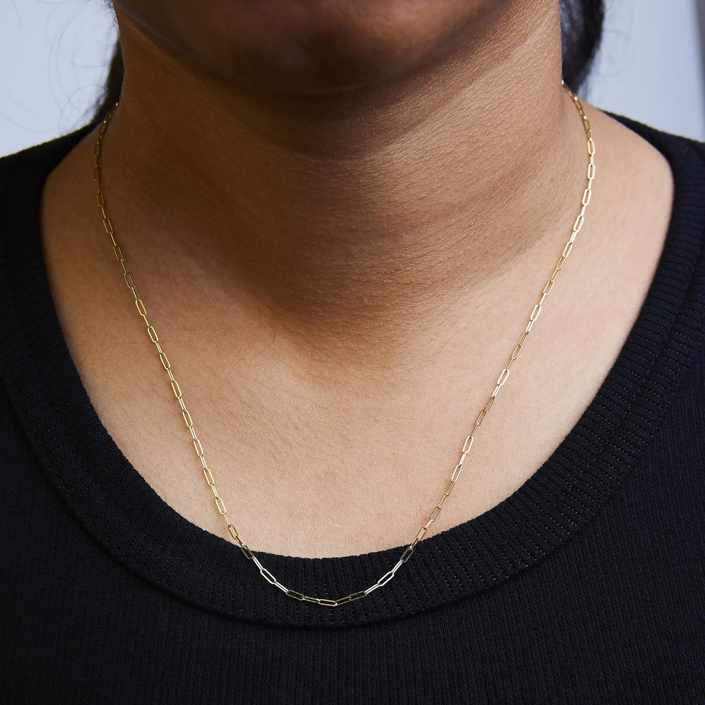 Unisex Solid 14K Gold 1.5mm Paperclip Chain Necklace - Length