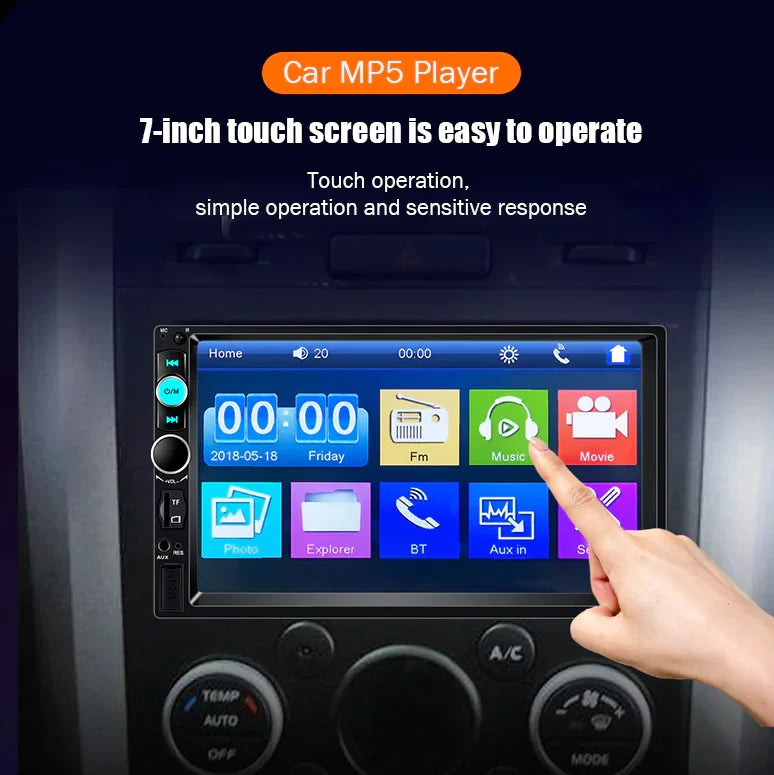 7" Double 2 DIN Car MP5 Player Bluetooth Touch Screen Stereo