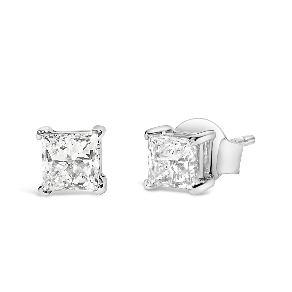 14K White Gold Princess Cut Lab-grown Diamond Solitaire Stud