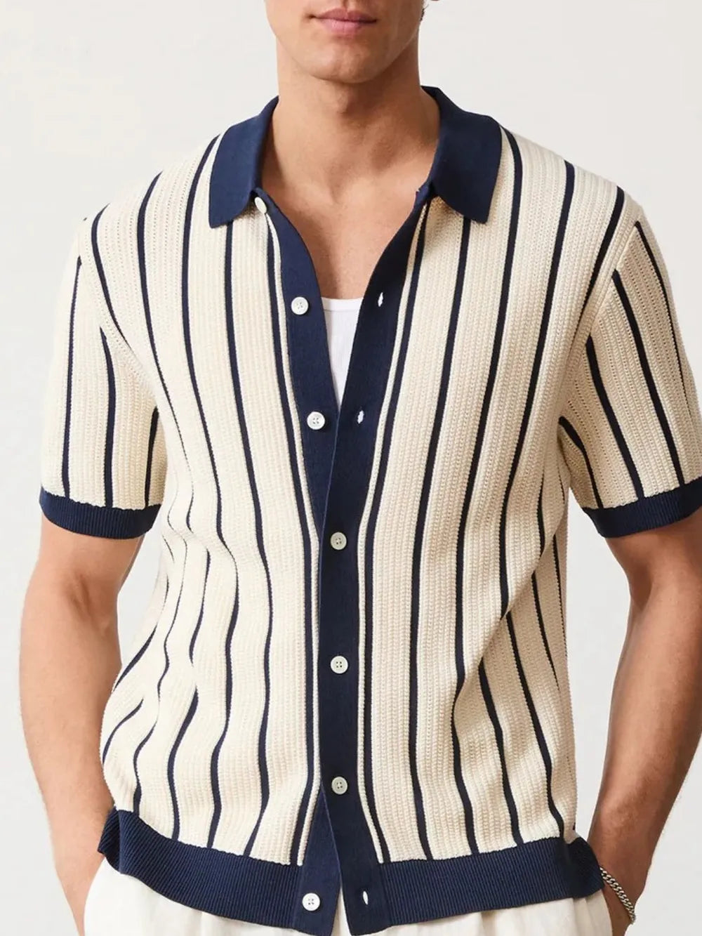 Men's Plus Size Striped Button Down Short Sleeve Shirt