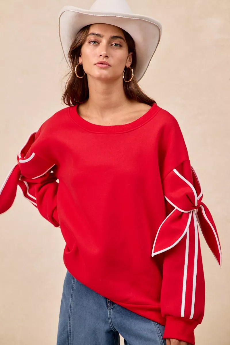 BiBi Bow Detail Sleeves Fleece Sweatshirt