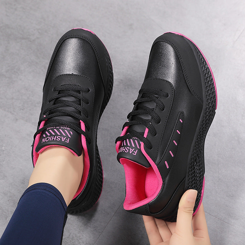 Leather Women's Shoes Casual Sneaker Round Toe Flat Heel Women's Running Shoes