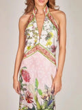 Printed Halter Neck Backless Maxi Dress
