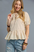 Umgee Tie Front Puff Sleeve Blouse