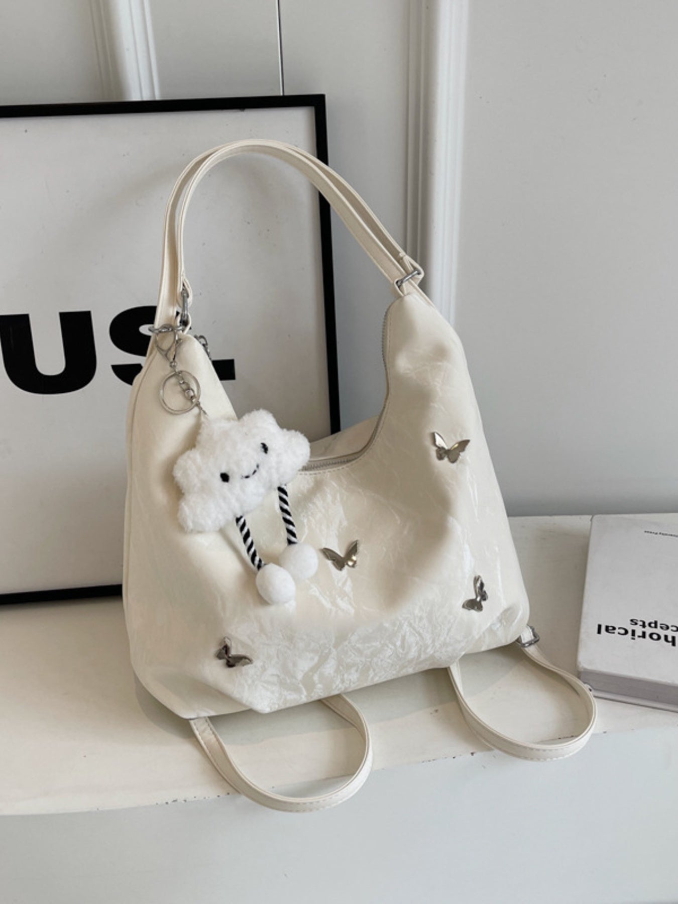 Convertible Cloud Charm Decor Shoulder Bag