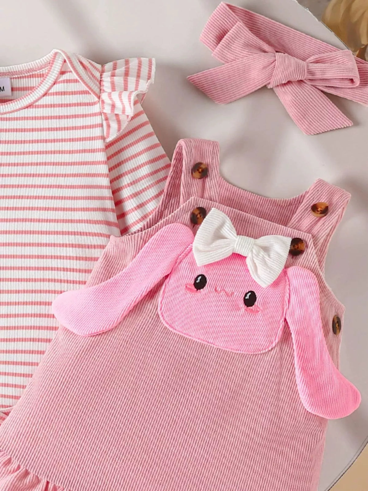 Children's Ruffled Trim Bodysuit and Dress Set with Headband