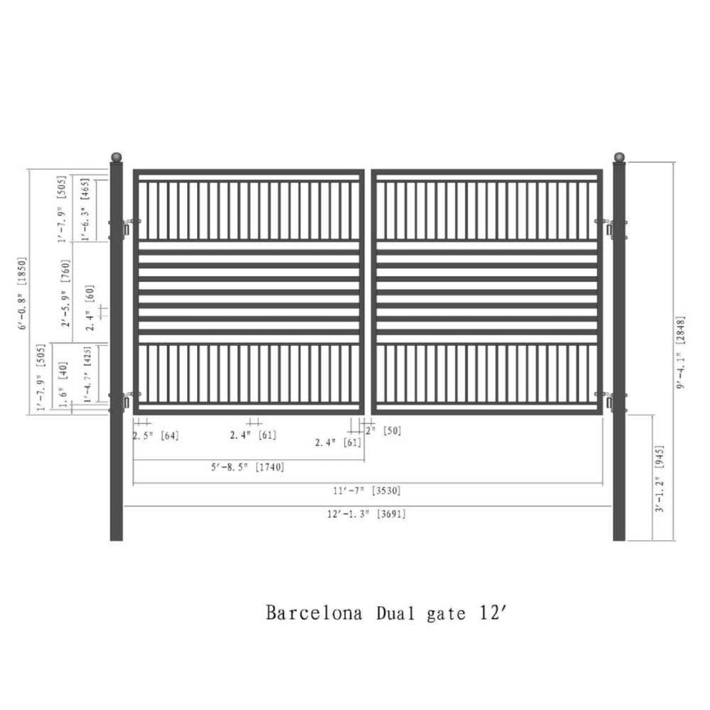 [12-18FT] Steel Dual Swing Driveway Gate