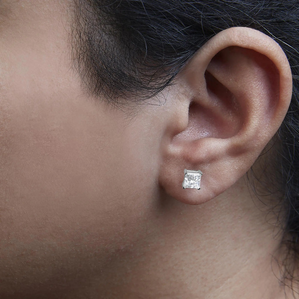 14K White Gold Princess Cut Lab-grown Diamond Solitaire Stud