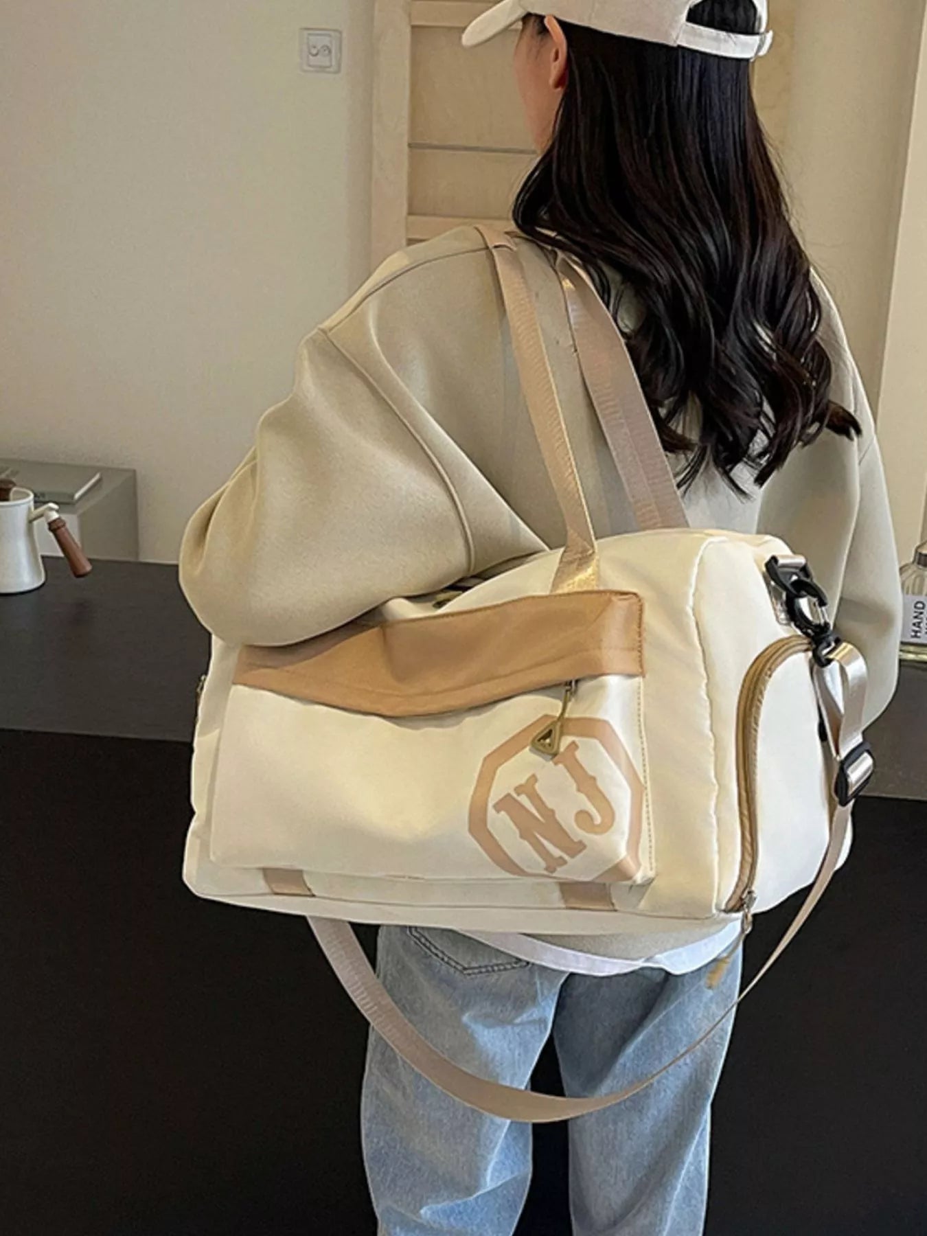 Contrast Oxford Cloth Travel Bag