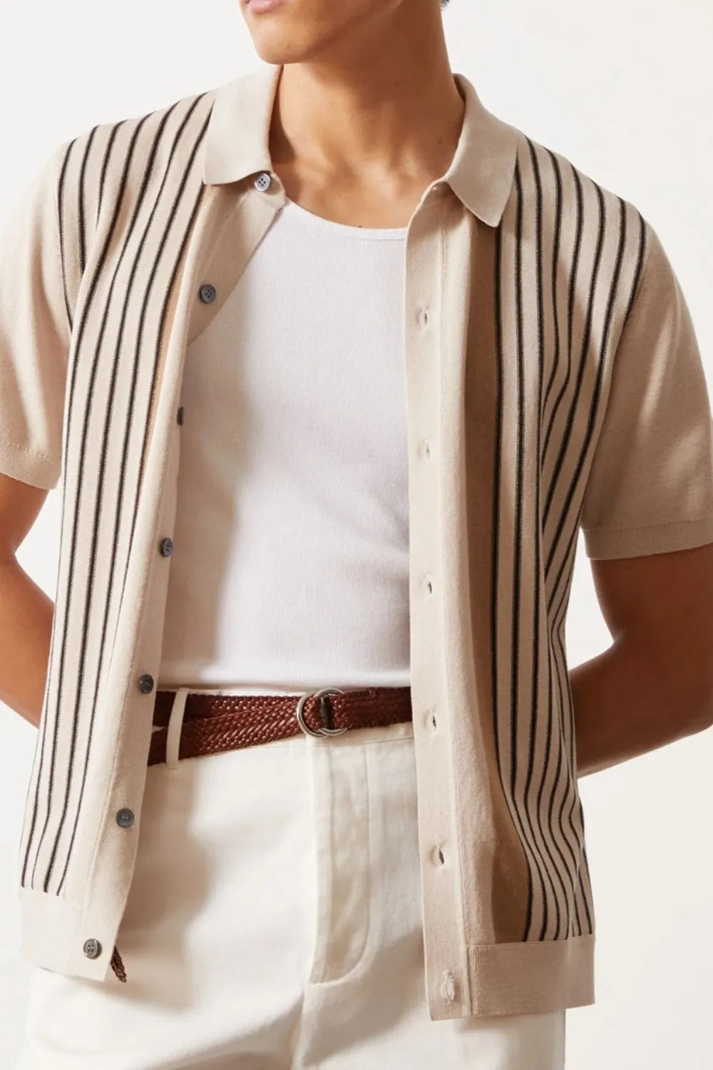 Men's Plus Size Striped Button Up Short Sleeve Shirt
