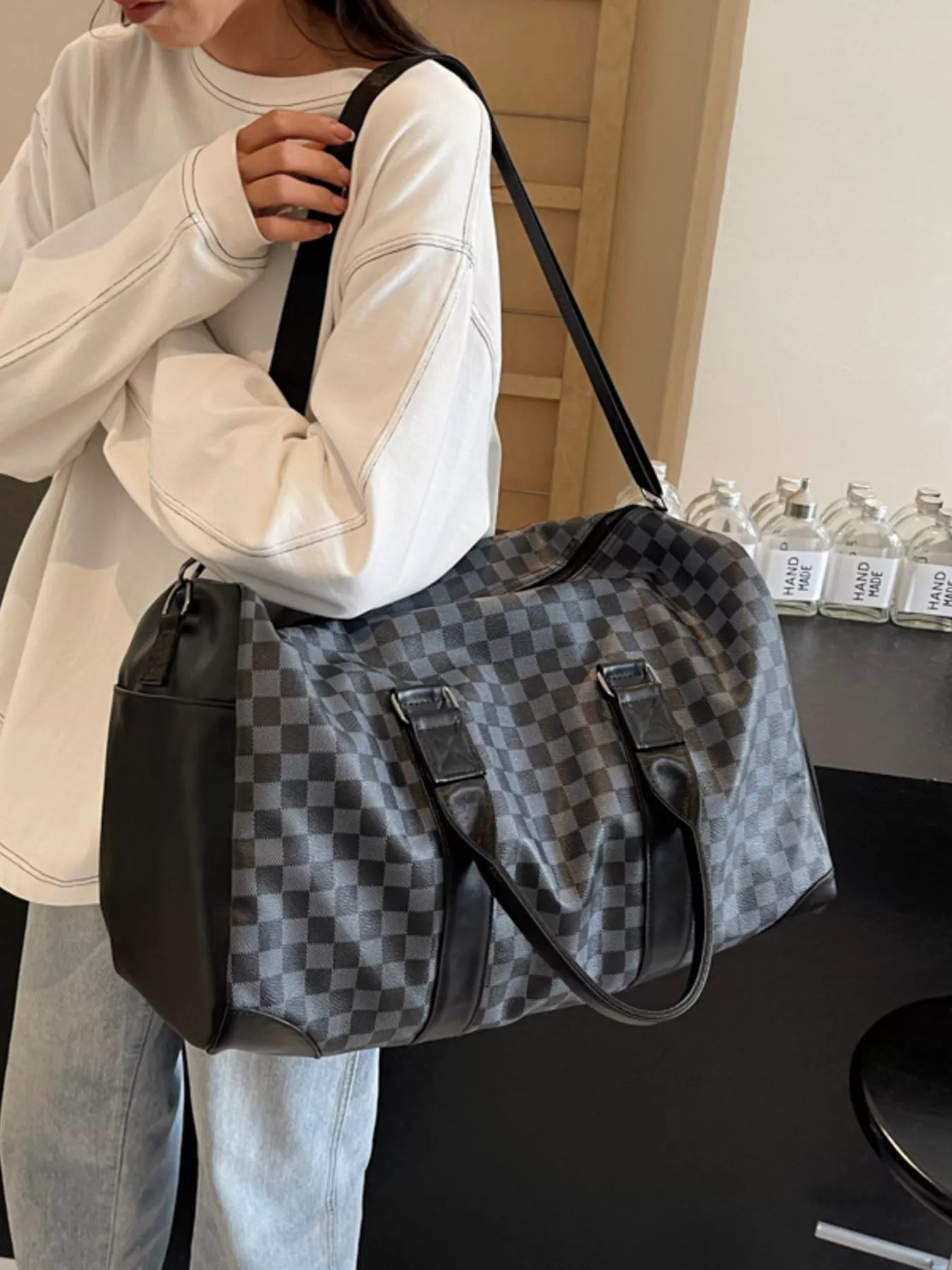 Checkered Pattern Travel Bag