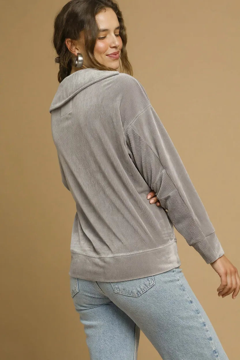 Umgee Soft Thermal Collared Long Sleeve Top
