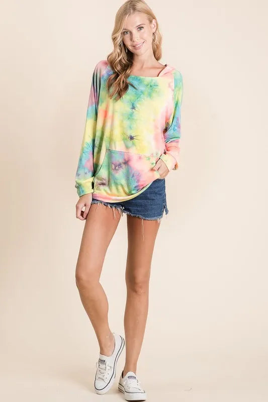 BiBi Tie Dye Terry Hoodie with Kangaroo Pocket