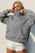 Double Take Half Zip Long Sleeve Quilted Sweatshirt With Pocket