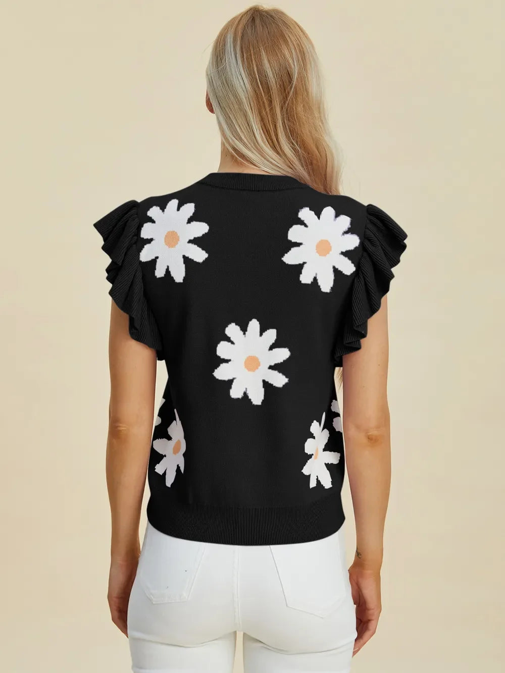 Double Take Full Size Ruffled Flower Round Neck Cap Sleeve