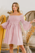 BiBi Smocked Off Shoulder Striped Dress