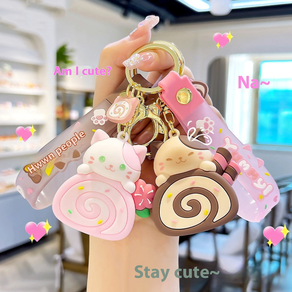 Fashion Cat Cake Roll Modeling Cartoon Key Button