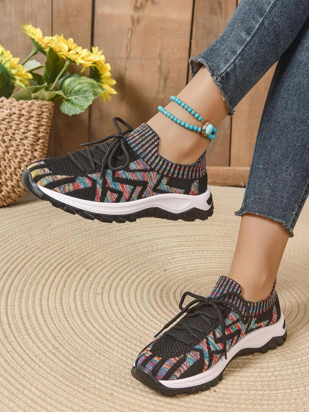 Mesh Knit Lace Up Athletic