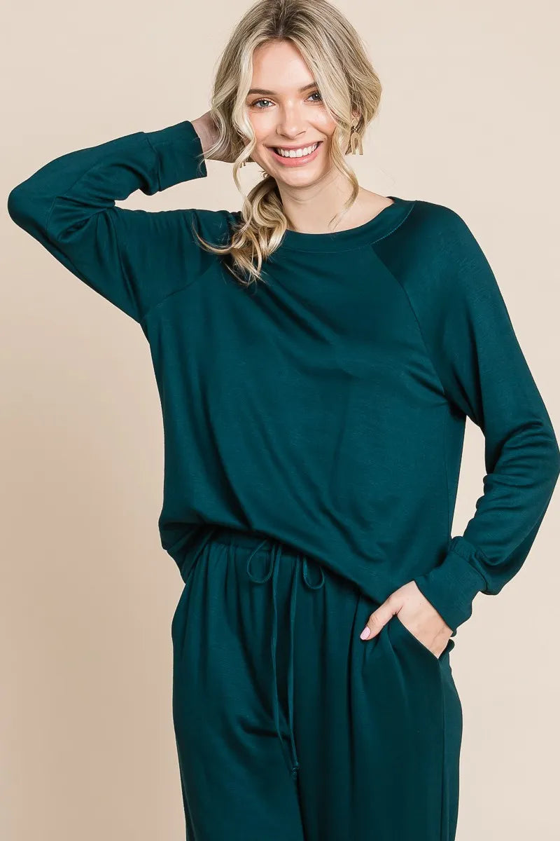 Super Lady Round Neck Raglan Sleeve Top And Drawstring Pants
