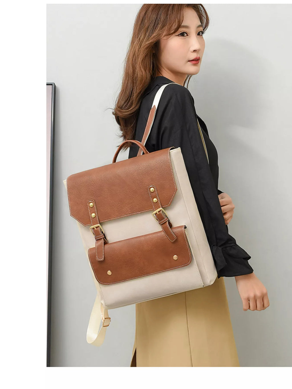 Two Tone Buckle Backpack Bag