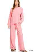 Zenana Slub Long Sleeve Top and Pants Lounge Set