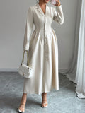 Button-Front Long Sleeve Dress