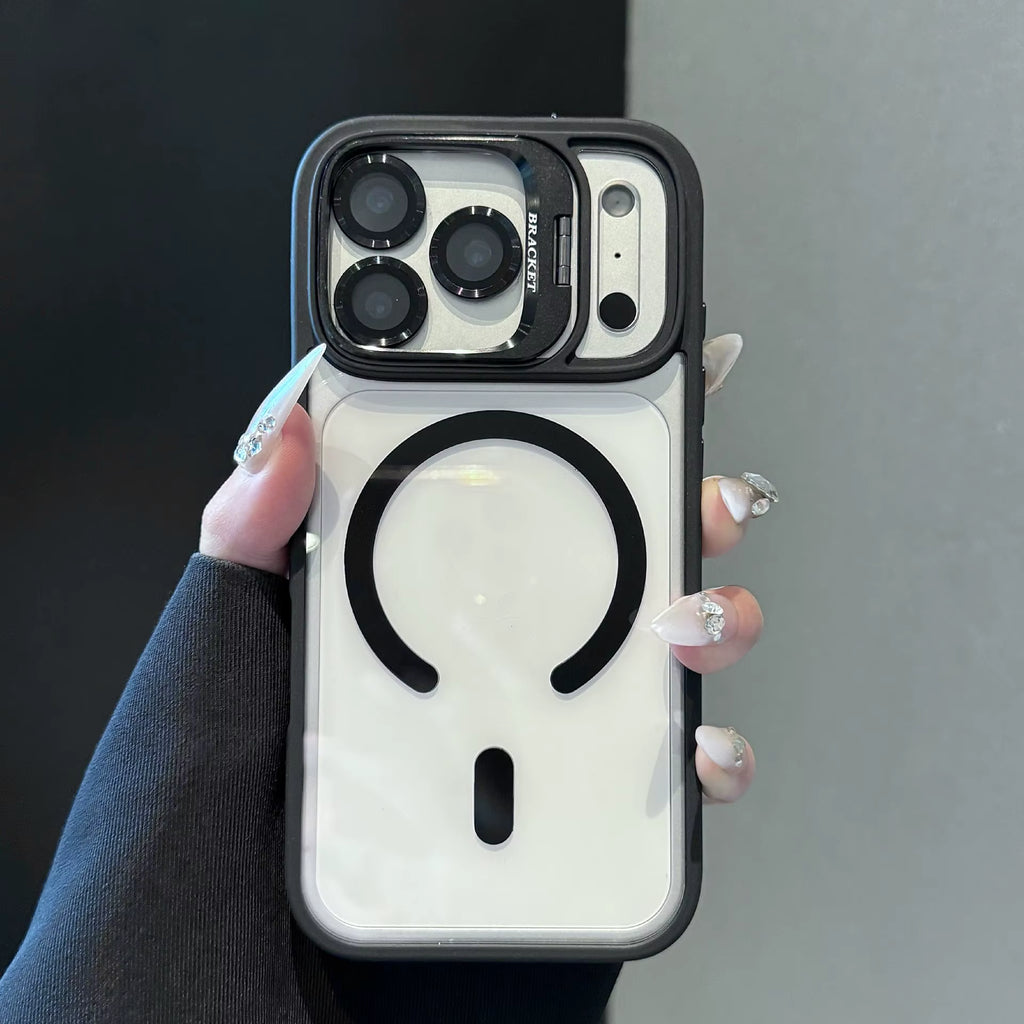 Phone case with magnetic bracket for iPhone 18, iPhone 18 Pro Max,  iPhone 17, iPhone 17 Pro Max cases Shockproof , Transparent