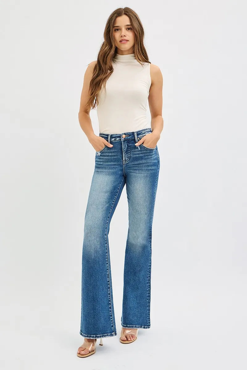 RISEN Full Size Tummy Control High Rise Flare Jeans Plus Size