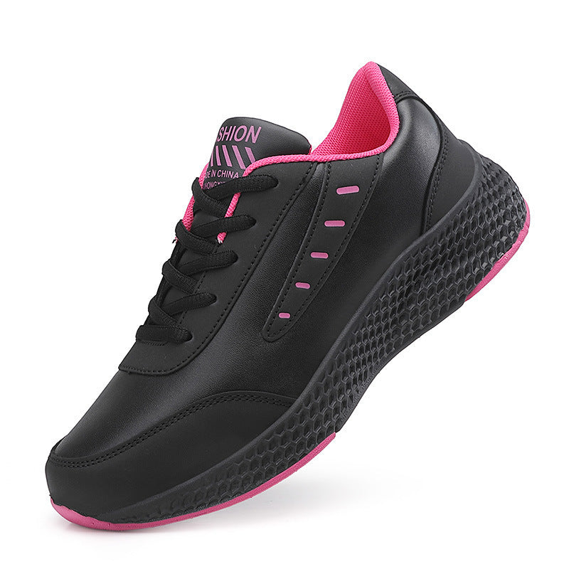 Leather Women's Shoes Casual Sneaker Round Toe Flat Heel Women's Running Shoes