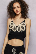 POL Embroidered Fringe V-Neck Cropped Cami
