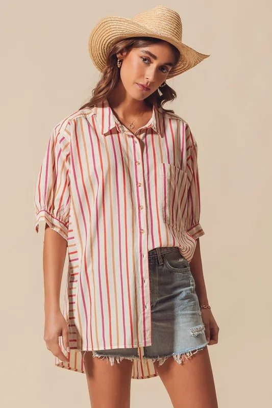 SO ME Multicolored Stripe Button Down Shirt