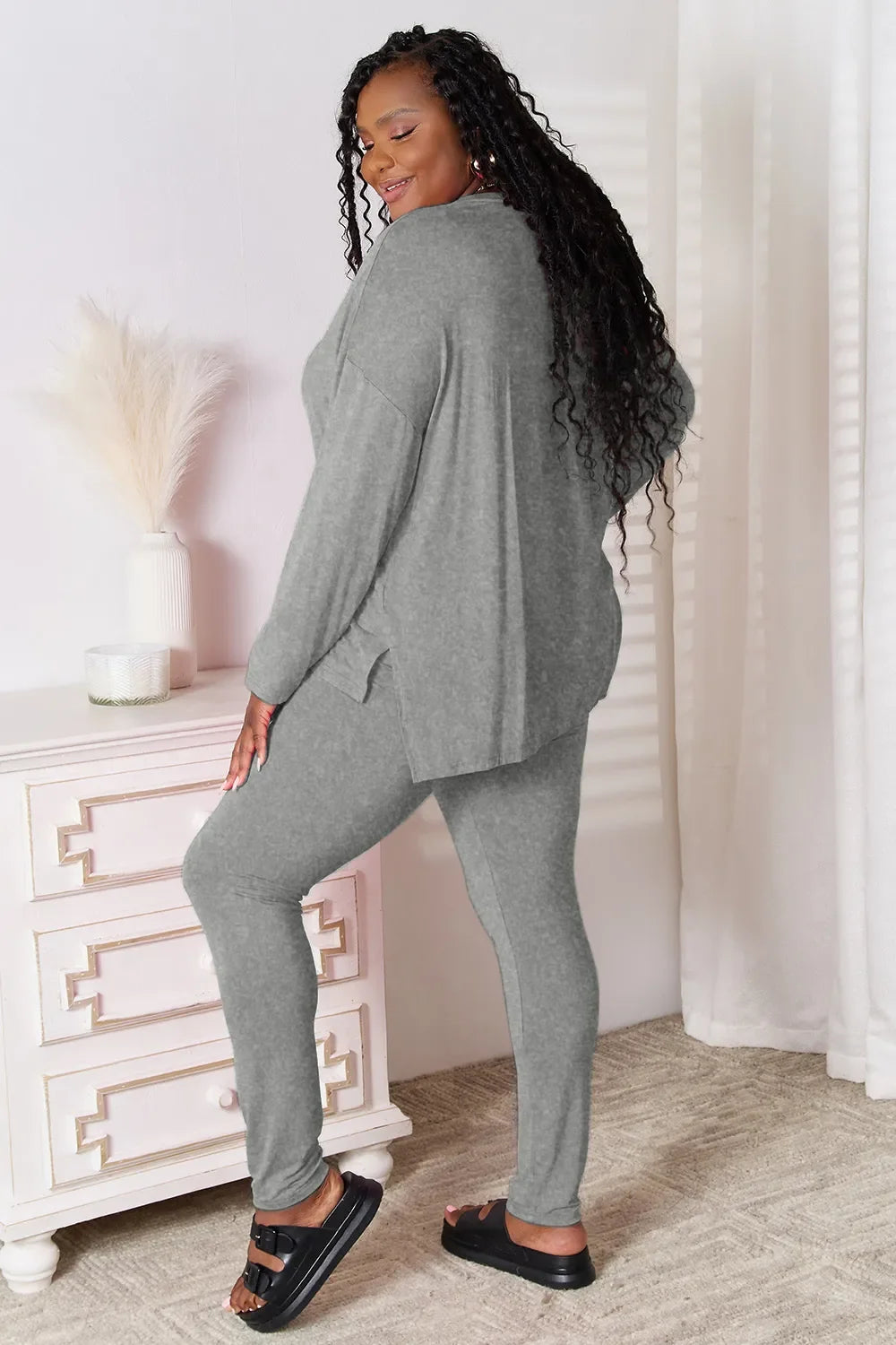 Basic Bae Bamboo Full Size V-Neck Long Sleeve Top And Pants